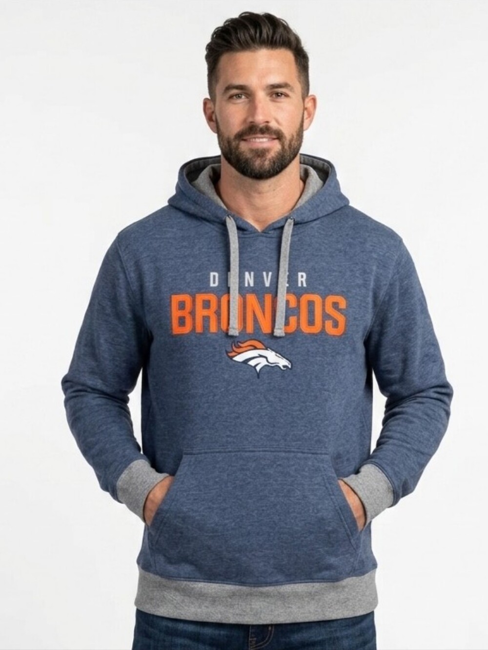 💥SALE💥 Denver Broncos Hoodie NFL Proline Blue and Orange Logo Sweatshirt